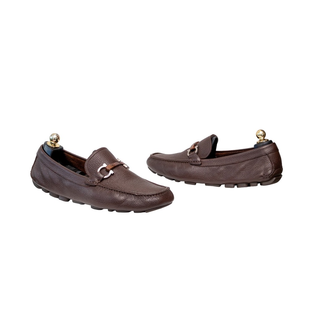 Salvatore Ferragamo Men Brown Leather Gancini Driving Loafers US 9 Made Italy